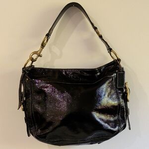 Coach Zoe Hobo Bag Black Patent Leather Shoulder Bag